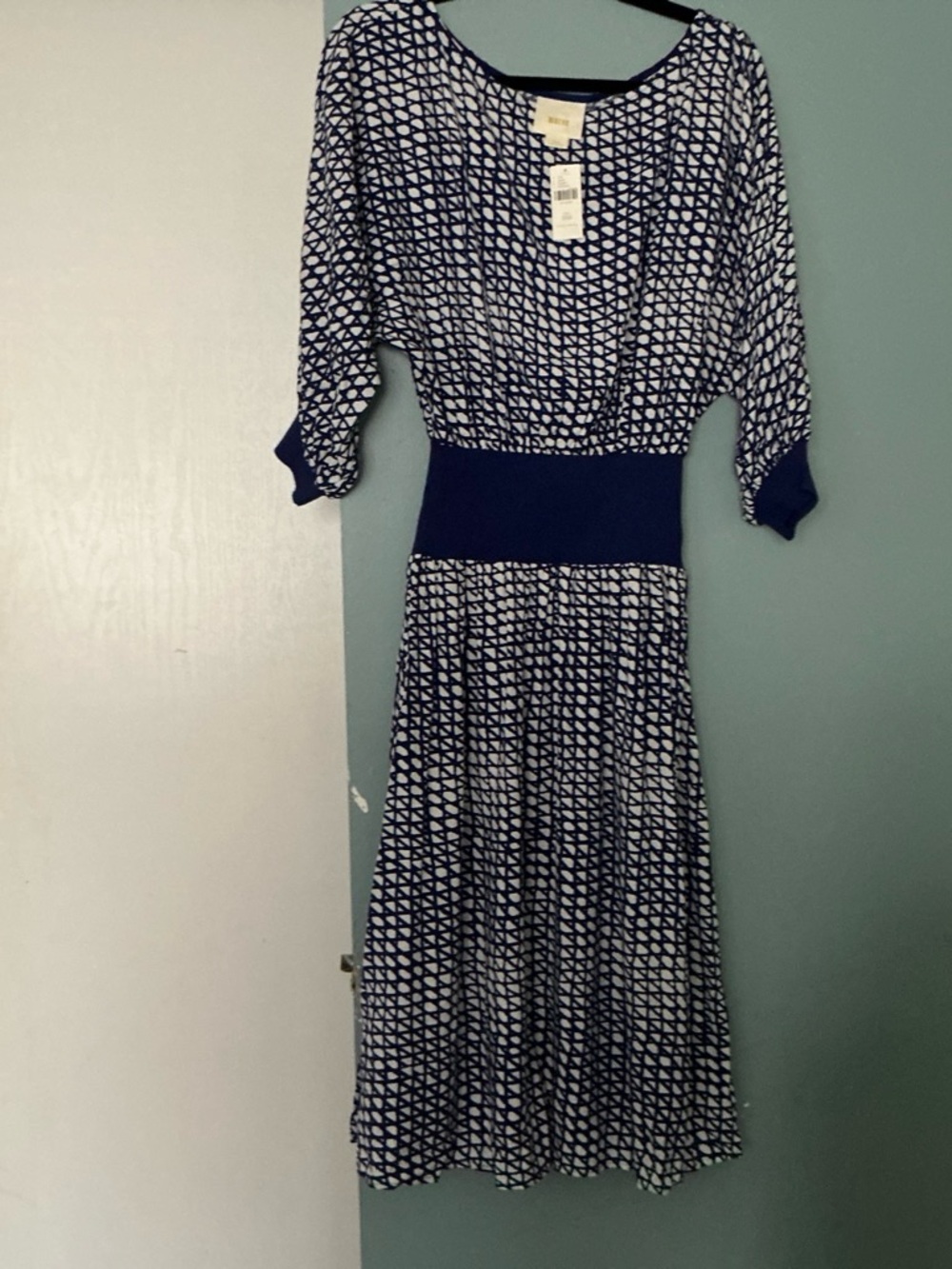 Maeve Navy and White Patterned Midi Dress